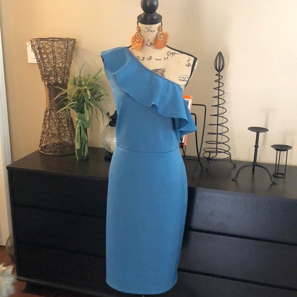 Dresses & Skirts - 🔵Slate Blue Curvy One Shoulder Ruffle Dress